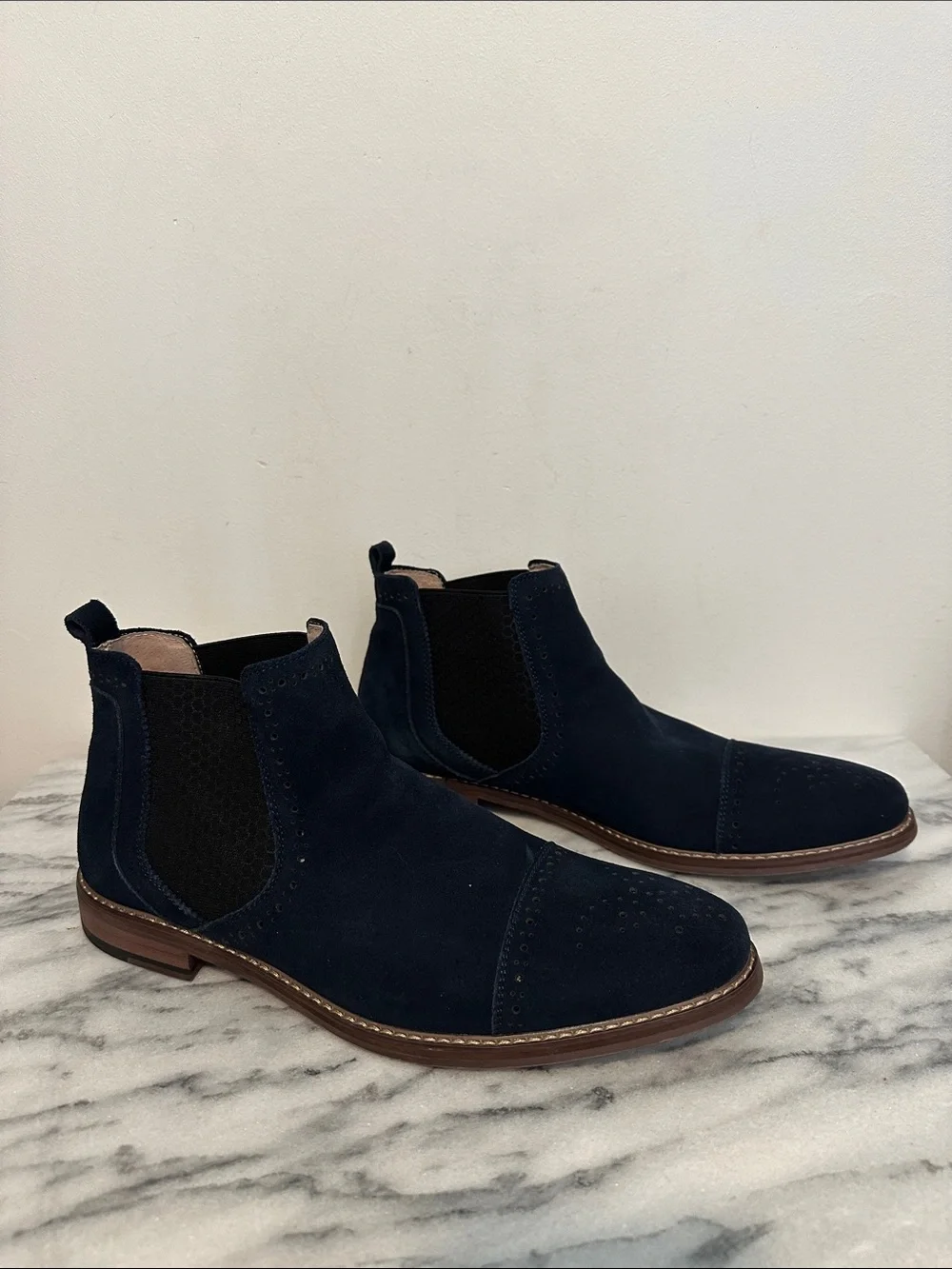 Stacy Adams Maury Men's Cap Toe Suede Chelsea Boots Navy Blue Size 12M